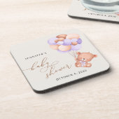 Babybär, Niedlicher Bär, Lila Balloons, Babydusche Getränkeuntersetzer (Linke Seite)