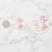 Babybär, Niedlicher Bär, Lila Balloons, Babydusche Konfetti (Vorderseiten)