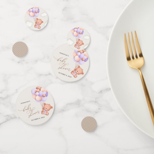 Babybär, Niedlicher Bär, Lila Balloons, Babydusche Konfetti (Gruppe)