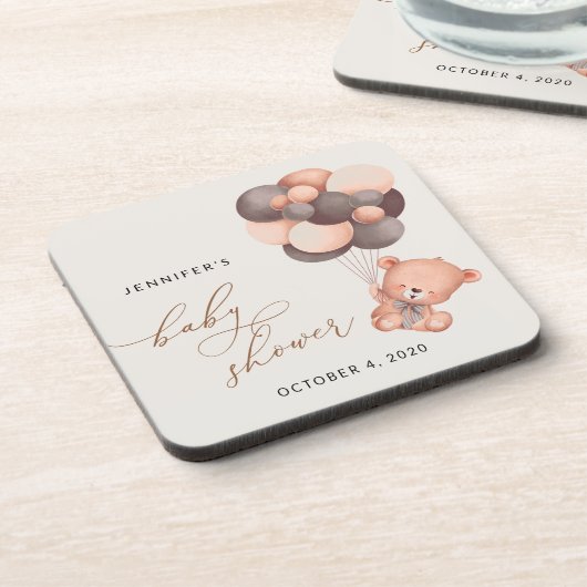 Babybär, Teddybär, Braunbälle, Babydusche Getränkeuntersetzer (Linke Seite)