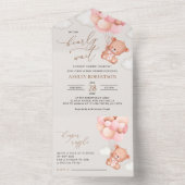 Babybär, Teddybär, rosa Balloons, Babydusche All In One Einladung (Innen Boden)