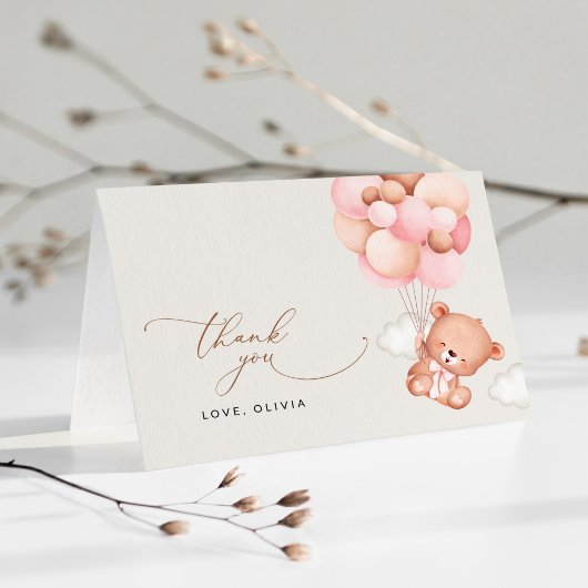 Babybär, Teddybär, rosa Balloons, Babydusche Dankeskarte