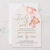Babybär, Teddybär, rosa Balloons, Babydusche Einladung (Vorderseite)