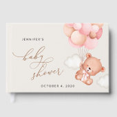 Babybär, Teddybär, rosa Balloons, Babydusche Gästebuch (Vorderseite)