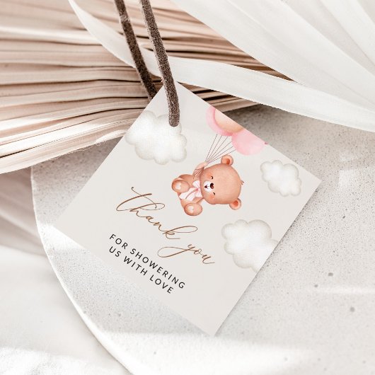Babybär, Teddybär, rosa Balloons, Babydusche Geschenkanhänger