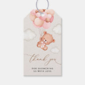 Babybär, Teddybär, rosa Balloons, Babydusche Geschenkanhänger (Vorderseite)
