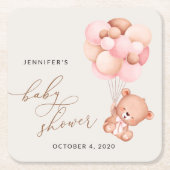 Babybär, Teddybär, rosa Balloons, Babydusche Rechteckiger Pappuntersetzer (Vorderseite)
