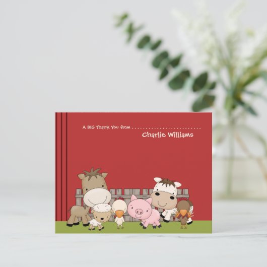 Babybarnyard-Freunde danken Ihnen zu kardieren Dankeskarte (Stehend Vorderseite)