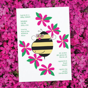 Babybauch-Biene mit Brille Rosa Florale Babyparty- Einladung