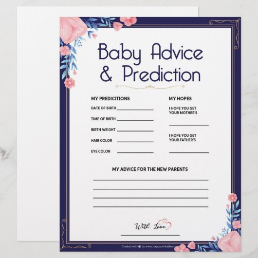 Babyberatung und Vorhersage [Blumenrahmen] Briefbogen (Vorne/Hinten)