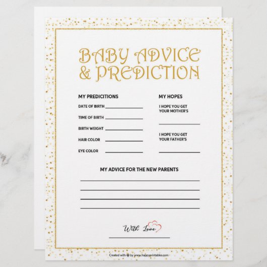 Babyberatung und -vorhersage [Goldene Glitzern] Briefbogen (Vorne/Hinten)