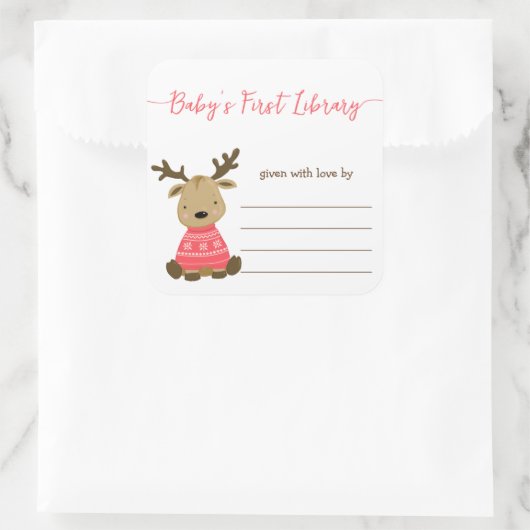 Babybibliothek, Babydusche Buchzeichen Quadratischer Aufkleber (Tasche)