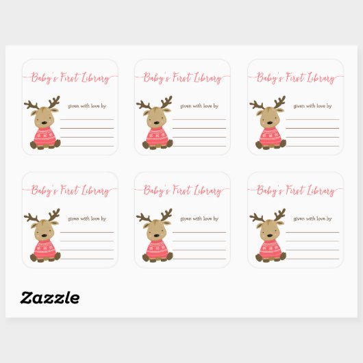 Babybibliothek, Babydusche Buchzeichen Quadratischer Aufkleber (Blatt)