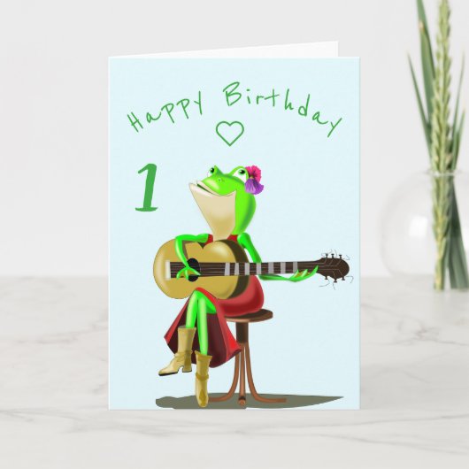 BabyBirthday Card Guitar Player Frog Personalisier Karte (Vorderseite)