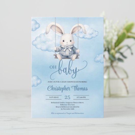 Babyblase in Aquarellform auf Schwung am Himmel Einladung (Stehend Vorderseite)