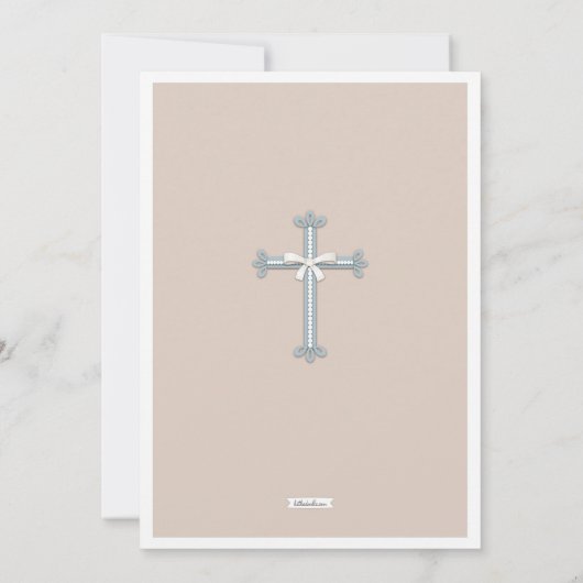 Babyblau| Beige Foto Einladung (Rückseite)