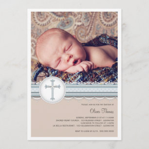 Babyblau Beige Foto Einladung