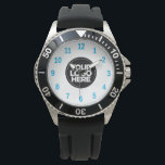 Babyblau | Einfaches Berufliches Firmenlogo Armbanduhr<br><div class="desc">Erstellen Sie Ihr eigenes Business Logo Light Blue Simple Beruflich Watch! Fügen Sie Ihr Firmenlogo,  Foto oder ein beliebiges Bild hinzu. Ein sauberes und modernes Design in Schwarz-Weiß-Farbe,  vollständig anpassbar,  für einen klaren und stilvollen Look.</div>