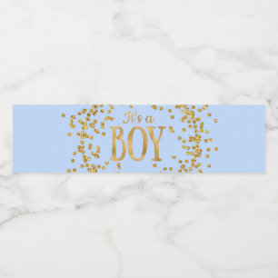 Babyblau-goldene Baby-Shower-Wasserflaschen-Etiket Wasserflaschenetikett