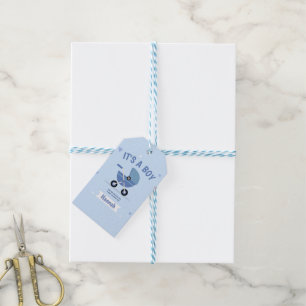 Babyblau minimalistische Baby Shower Einladung für Geschenkanhänger