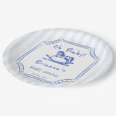 Babyblau-Rockpferde-Babydusche Pappteller (Schrägansicht)