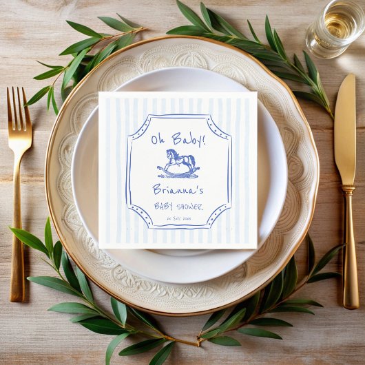 Babyblau-Rockpferde-Babydusche Serviette