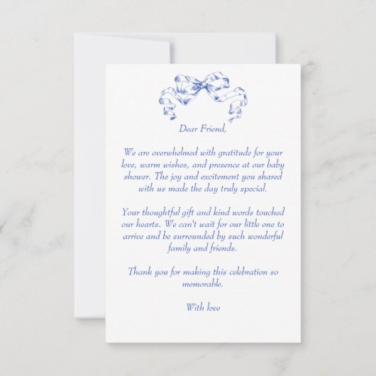 Babyblau-Toile-de-jouy-Sketch Babydusche Dankeskarte (Rückseite)