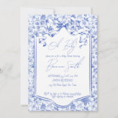 Babyblau-Toile-de-jouy-Sketch Babydusche Einladung (Vorderseite)