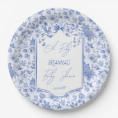 Babyblau-Toile-de-jouy-Sketch Babydusche Pappteller (Vorderseite)