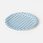 Babyblaue Gingham Pappteller (Schrägansicht)