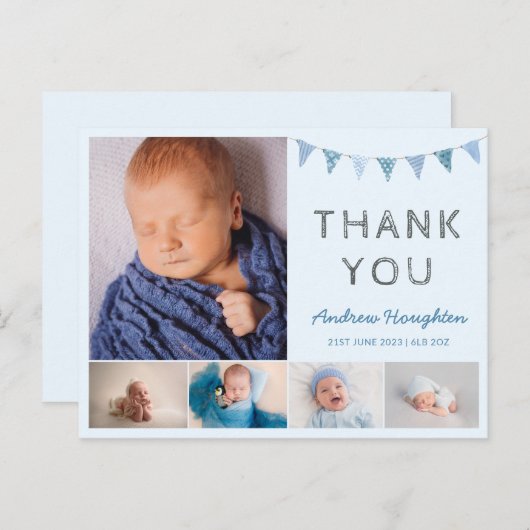 Babyblauer Geburtsankündigungskarte Foto Postkarte (Vorne/Hinten)
