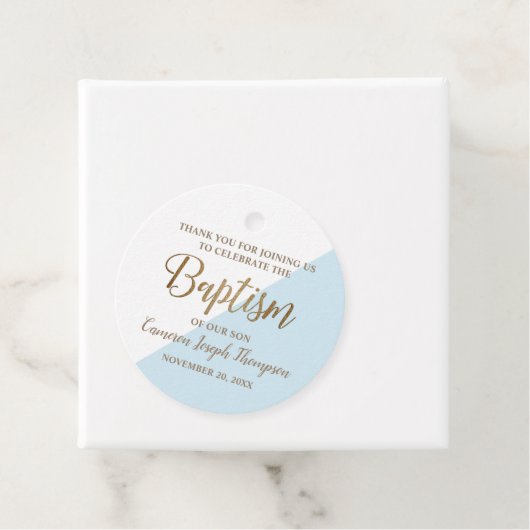 Babyblauer moderne Taufe danke Geschenkanhänger (Beispiel)