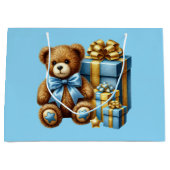 Babyblauer Teddybär Große Geschenktüte (Vorderseite)