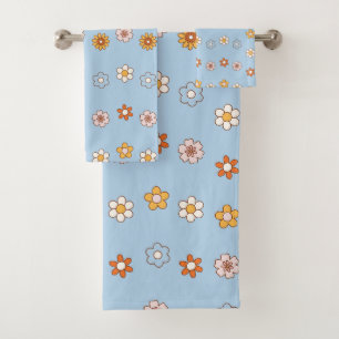 babyblaues und gelbes Blumenmuster Badhandtuch Set