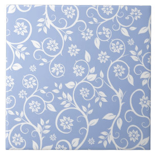 Babyblaues und weißes Blumenmuster Fliese