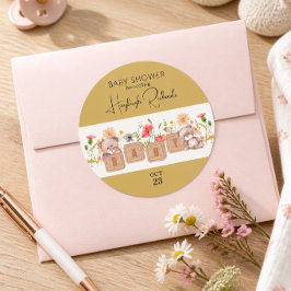 Babyblöcke, Bären und Wildblumen Runder Aufkleber
