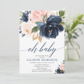 Babyblütendusche, Rosa und blaue Mädchendusche Einladung (Stehend Vorderseite)