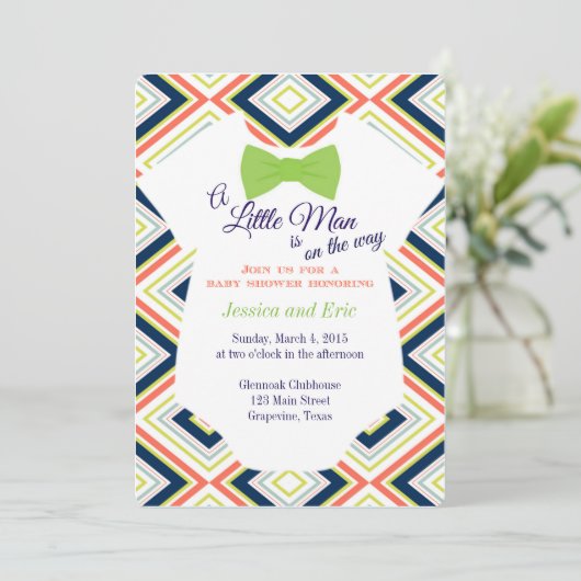 Babybow-Krawatte Onsie mit farbvollem Design Einladung (Stehend Vorderseite)