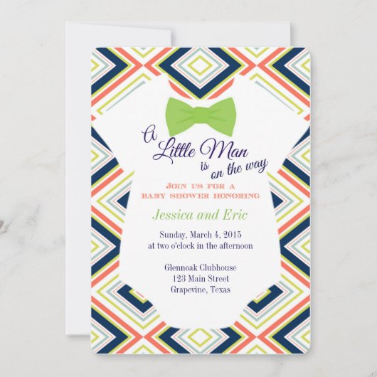 Babybow-Krawatte Onsie mit farbvollem Design Einladung (Vorderseite)