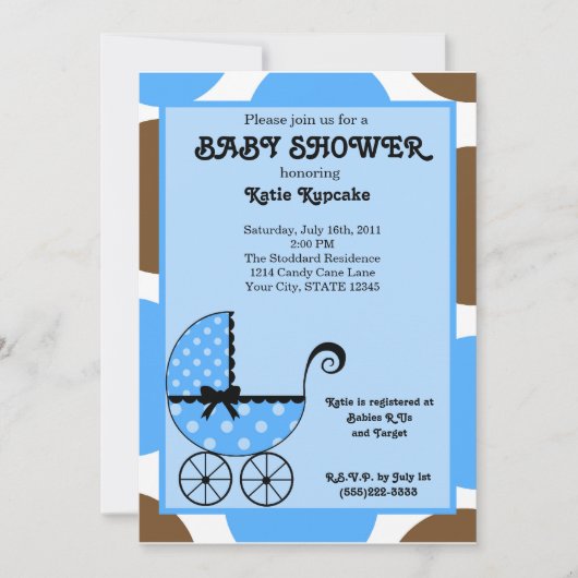Babyboy Polka Dot Stroller Kinderdusche Einladung (Vorderseite)