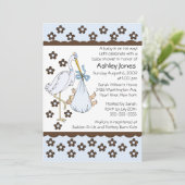 Babyboy Stork Boy Babydusche Einladungen (Stehend Vorderseite)