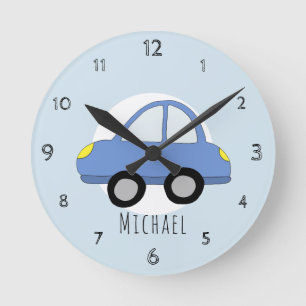 Babyboys Doodle Blue Car Kinderzimmer Runde Wanduhr