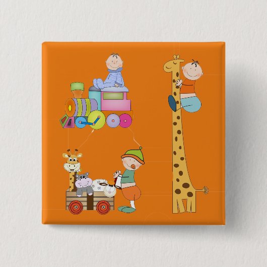Babyboys mit Kinderzimmer-Train Giraffe und Wagon Button (Vorderseite)