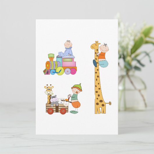 Babyboys mit Kinderzimmer-Train Giraffe und Wagon Einladung
