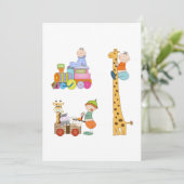 Babyboys mit Kinderzimmer-Train Giraffe und Wagon Einladung (Stehend Vorderseite)