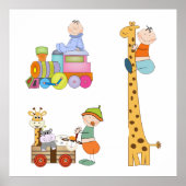 Babyboys mit Kinderzimmer-Train Giraffe und Wagon Poster (Vorne)