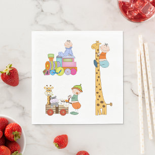 Babyboys mit Kinderzimmer-Train Giraffe und Wagon Serviette