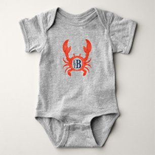 Babyboys Watercolor Crab Monogram Circle Baby Strampler