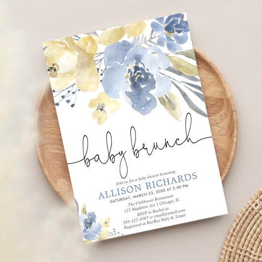 Babybrunch Babydusche dumm blau gelb Einladung