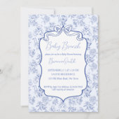 Babybrunch Blue Toile de jouy Sketch Babydusche Einladung (Vorderseite)